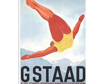 Gstaad Travel Poster Switzerland Art Print Swiss Swimming Sign (XR4768)