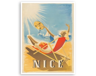 Nice France Print French Travel Poster Beach Art (XR3737)a