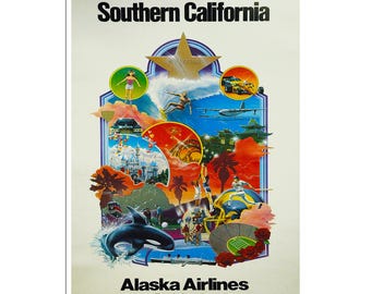 Zuid-Californië kunst reisposter Alaska Airlines print (XR150)a