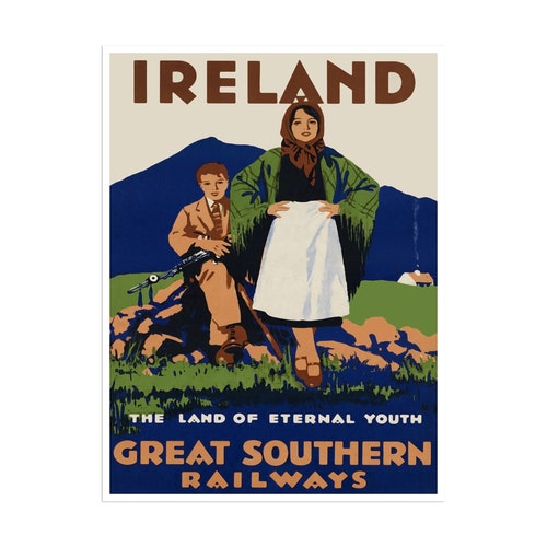Ireland Art Vintage Travel Poster Print Home Irish Wall Decor Etsy