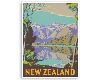 New Zealand Travel Poster Art Print Retro (TR114)