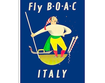 Póster de viaje a Italia, impresión de arte italiano vintage de aerolínea (XR4870)