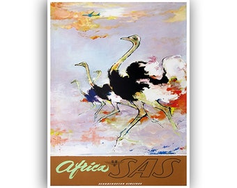 Africa Art Print Travel Poster Ostrich Home Decor (XR1079)
