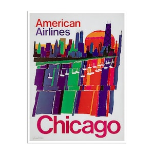 Chicago Travel Poster American Airlines Art Illinois David Klein Print (XR4582)a