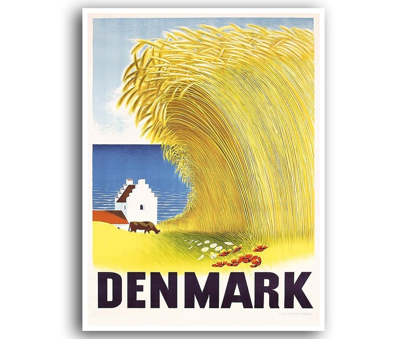 Denmark Art Print Travel Poster Retro Danish Home Decor Etsy