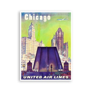 Chicago Art Illinois Travel Poster United Airlines Tourism Print (TR24)a