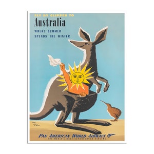 Australia Travel Poster Pan American Airlines Art Australian Print (XR4705)a
