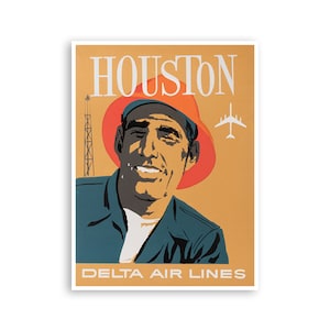Houston Travel Poster Texas Art Delta Airlines Print (XR3608)a