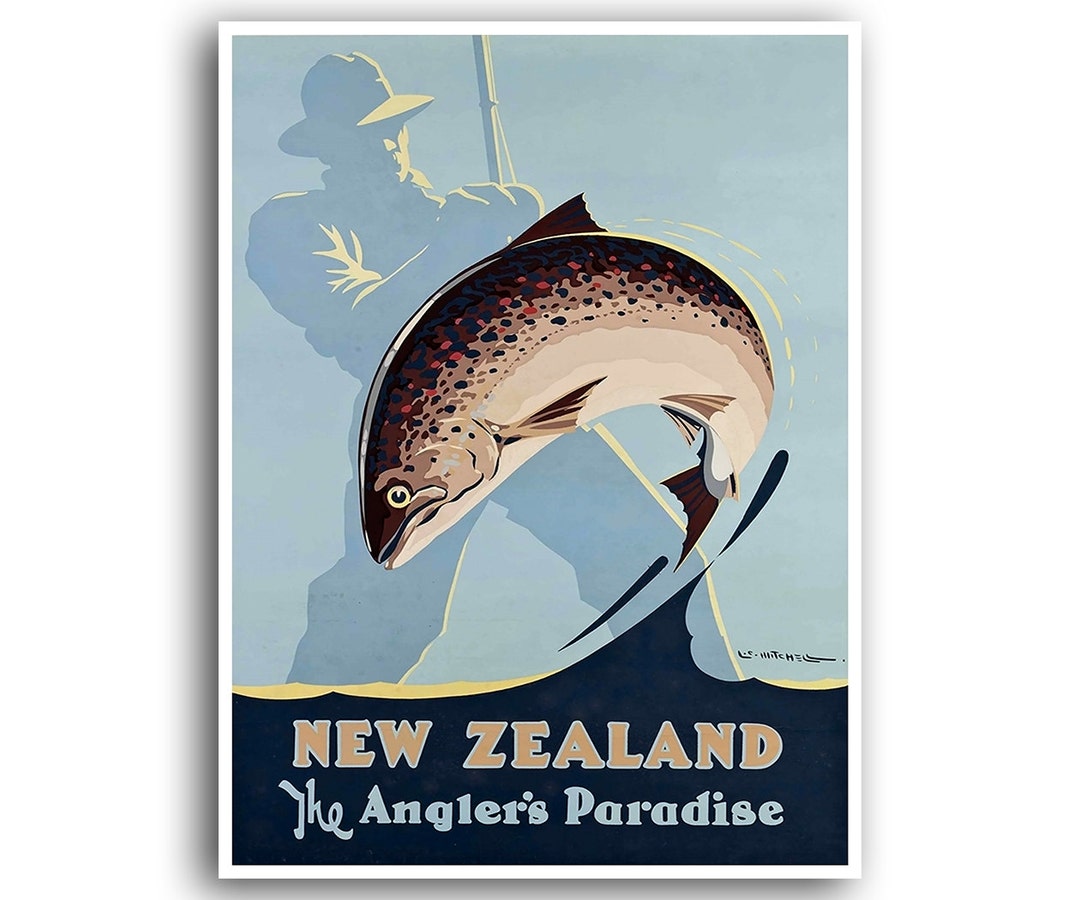 New Zealand Travel Poster Fishing Home Decor Retro Wall Art Print XR744 ...