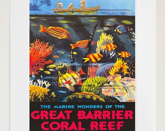 Australia Travel Poster Art Great Barrier Reef Print Retro (TR112)