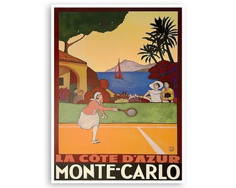 Monte Carlo Tennis Print French Riviera Art Travel Poster France Painting (XR4034)a