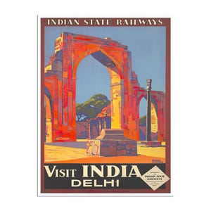 Delhi Print India Travel Poster Indian Art Roger Broders (XR188)a