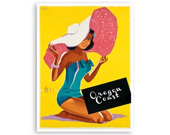 Oregon Travel Poster Oregon Coast Art Summer Beach Print (XR3899)a