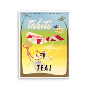 Tahiti Art TEAL Travel Poster Print (XR2254)a