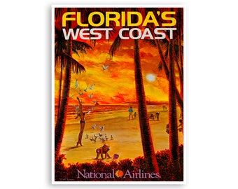 Florida Travel Poster West Coast Of Florida Art Wall Decor Retro Print  (XR4082)