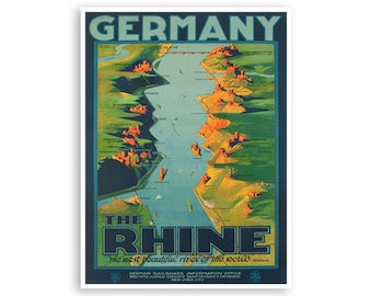 Germany Travel Poster Sign Wall Decor German Art The Rhine Print (XR3206)
