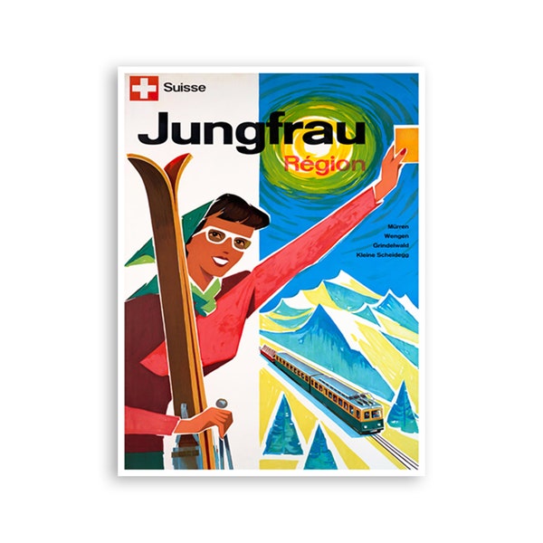 Jungfrau Ski Poster Zwitserland Travel Art Print Home Decor (XR4395)