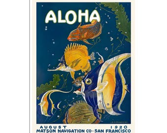 Aloha Print, art hawaïen, peinture hawaïenne, affiche de voyage Matson Lines (XR4969)