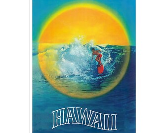 Hawaiian Print Surfing Art Hawaii Travel Poster (TR96)a