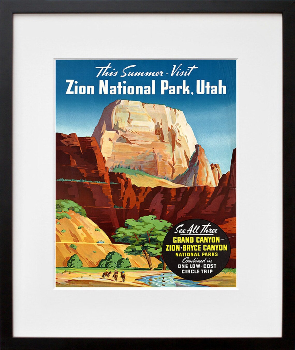Travel Poster Zion Utah Art Print Vintage Parks Home Decor Etsy