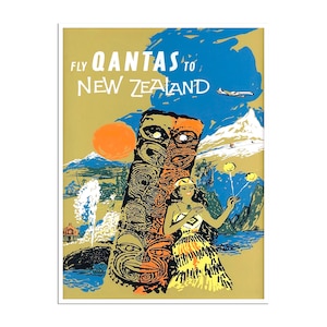 Poster de voyage en Nouvelle-Zélande, impression d&#39;art Qantas rétro (XR1127)a