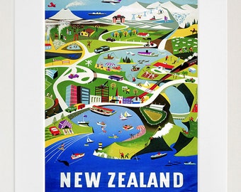Vintage New Zealand Poster Travel Print Art Gift Hanging Wall