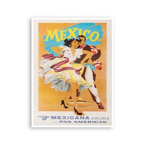 Mexico Travel Poster Mexican Decor Mexicana Airlines Art Print (XR2856)a
