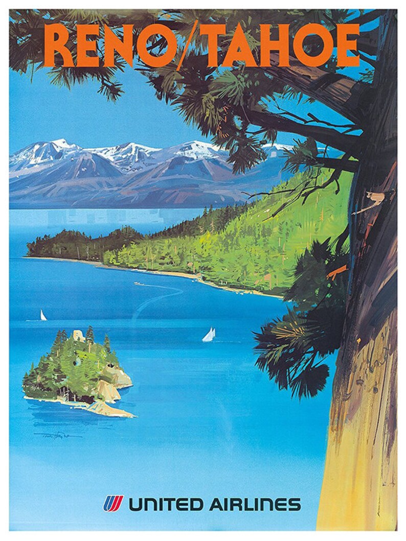 Lake Tahoe Wall Art Print Reno Vintage Travel Poster TR73 | Etsy