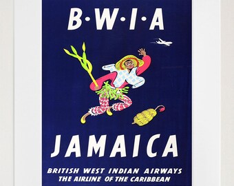 Jamaica Travel Poster British West Indian Airways Print Jamaican Art (TR101)a