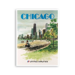 Chicago Wall Art Print Travel Poster Retro Home Decor (XR3495)
