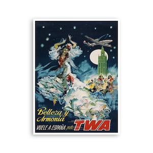 Spanish Flamenco Dancer Print TWA Spain Travel Poster Spanish Decor (XR2552)a