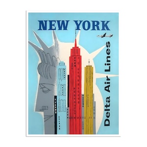 New York Art Statue Of Liberty Print Delta Airlines Travel Poster (XR4675)a