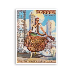 Puebla Art Mexico Travel Poster Mexican Print (XR1987)a