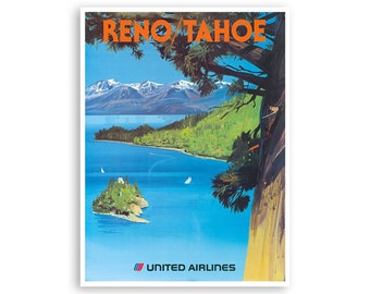 Lake Tahoe Wall Art Print Reno Vintage Travel Poster (TR73)