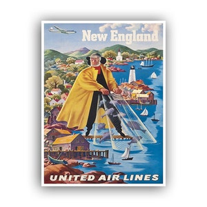Póster de viaje de Nueva Inglaterra, impresión artística vintage (XR1167)
