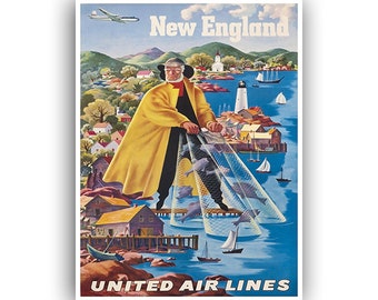 9947.Decoration Poster New England airplane travel.Home room decor graphic art 9947.Decoration Poster New England airplane travel.Home room decor graphic art