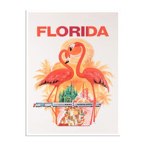 Florida Travel Poster Flamingo Art Print (XR4890)