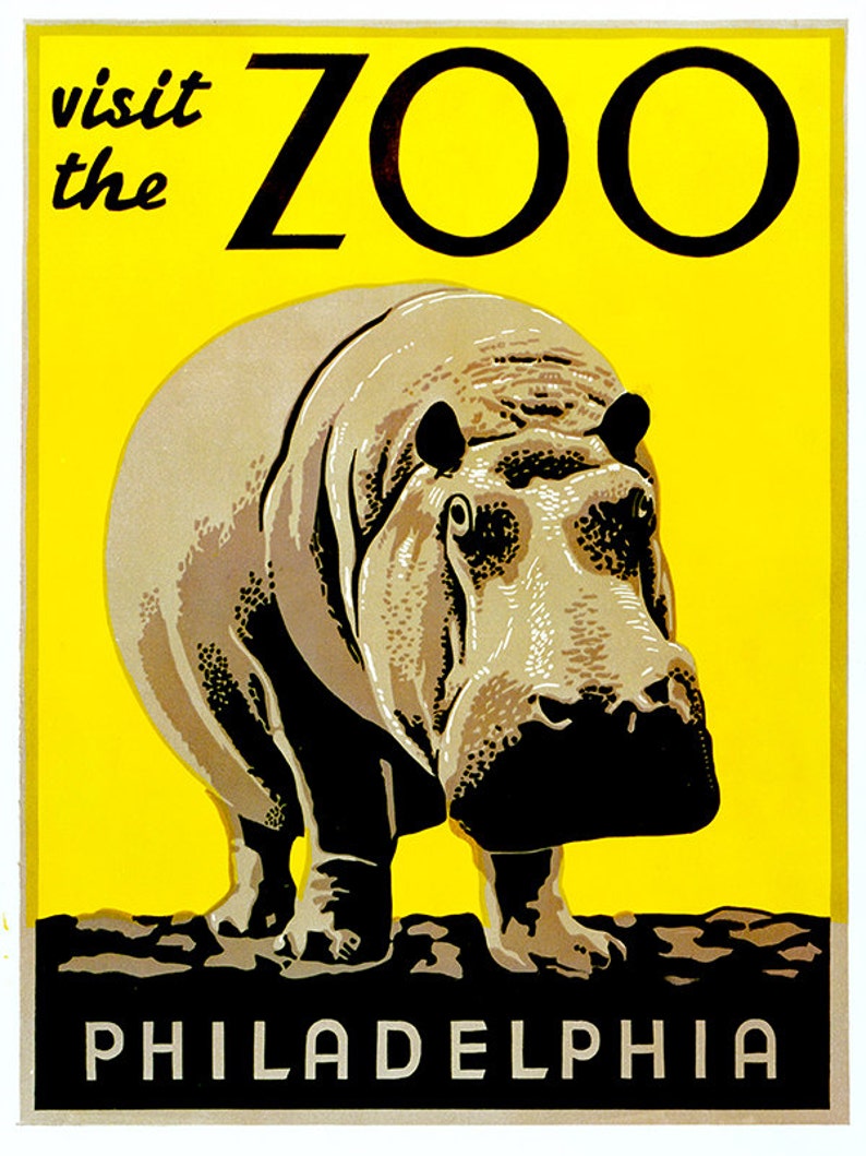 ZT196 Animal Art Poster Zoo Hippo Print Vintage Home Decor