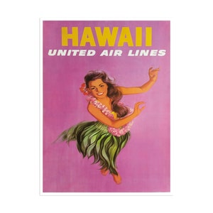 Hawaii Travel Poster Art Hula Dancer United Airlines Print (XR2051)a