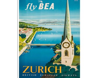 Zurich Switzerland Art Print Swiss Home Decor Travel Poster (ZT693)