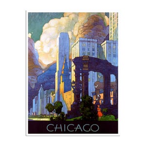 Chicago Painting Vintage Travel Poster Illinois Art Print (ZT260)a