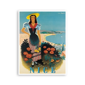 Póster de viaje a Niza, Francia, impresión artística de playa francesa (XR3684)a