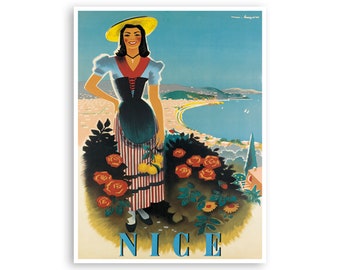 Nice France Travel Poster French Art Beach Print (XR3684)a