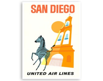 San Diego Travel Poster California Print United Airlines Art (XR3940)a