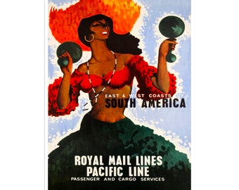 Sydamerikansk konst Royal Mail Lines reseaffisch Sydamerikanskt tryck (XR1912)a