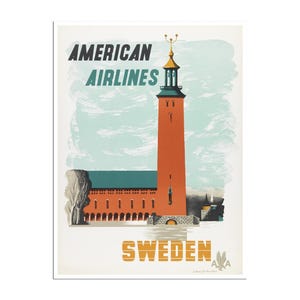Sweden Print Swedish Art American Airlines Travel Poster Edward McKnight Kauffer (XR992)a