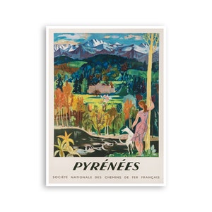 Poster di viaggio dei Pirenei, stampa artistica della Francia, arredamento per la casa francese (XR2841)