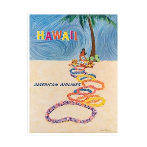 Hawaii Print Hawaiian Art American Airlines Travel Poster (XR2440)a