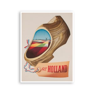 Holland Travel Poster Netherlands Print Wooden Shoe Art (XR3976)a