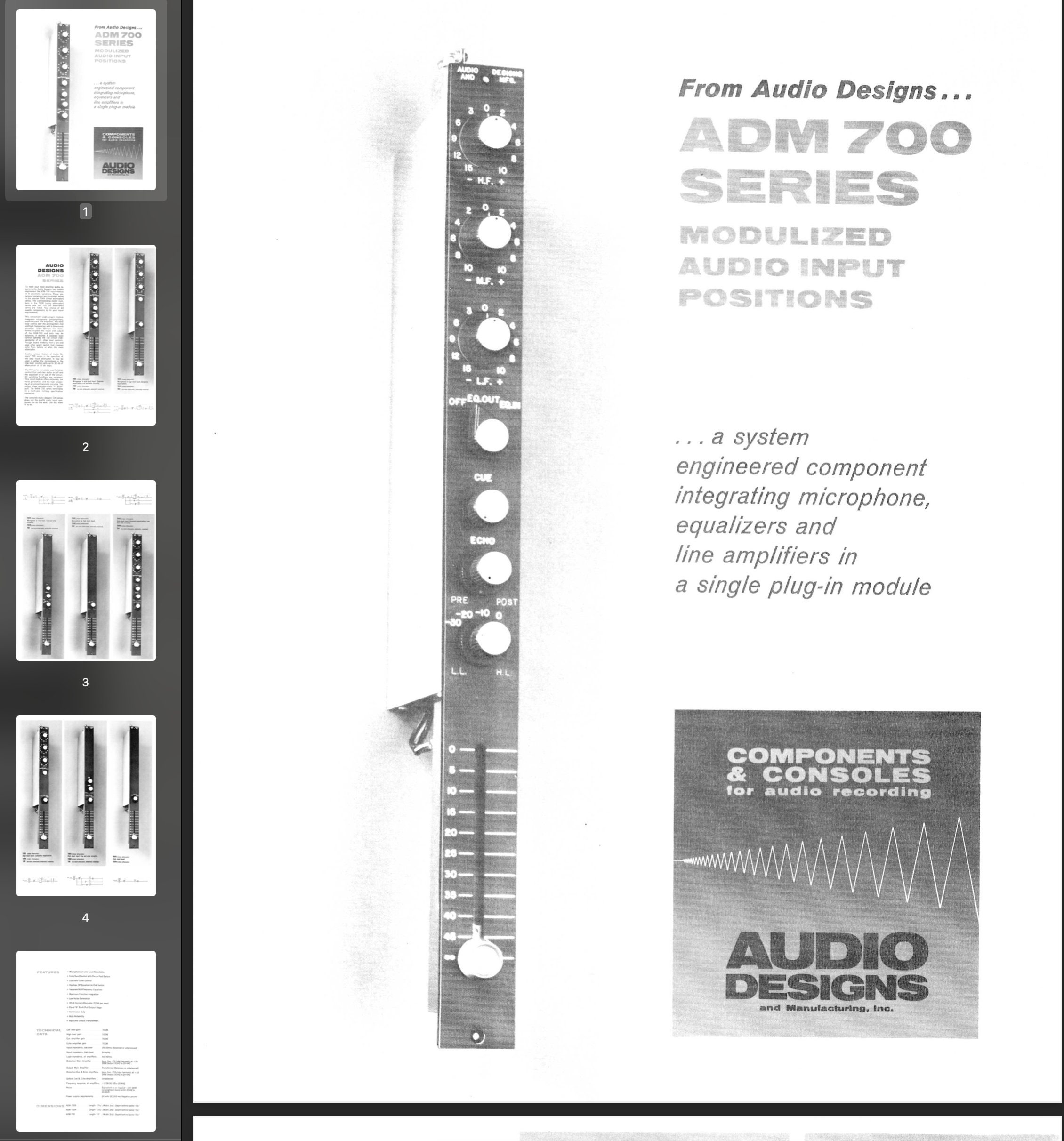 1960s & 1970s ADM Recording Console Documentation 700 Series